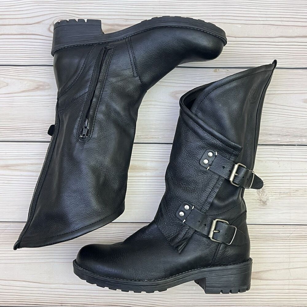 Coolway Alida Moto Boots Womens 39 EU/8-8.5 US Black Leather Biker Buckle Spain - Picture 15 of 16